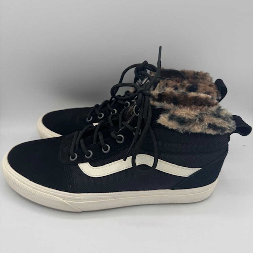 Vans Black and White Boots with Leopard Print